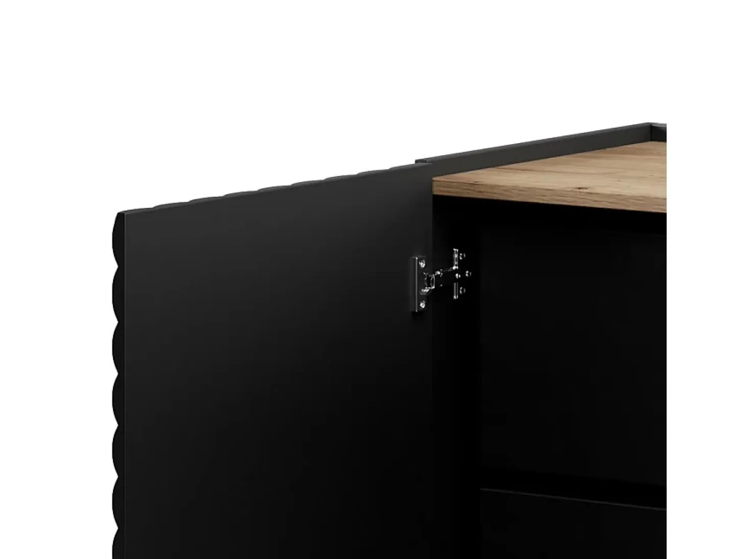 Tablero alto de 2 puertas Emile negro mate y madera con efecto 3D