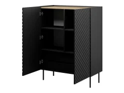 Tablero alto de 2 puertas Emile negro mate y madera con efecto 3D
