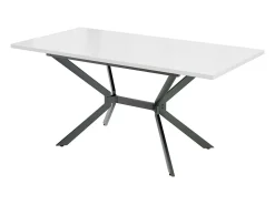 Tablero de comedor extensible blanco 120/160 cm, 4 a 6 personas, en MDF y metal, mesa rectangular