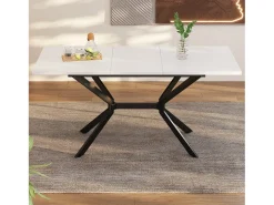 Tablero de comedor extensible blanco 120/160 cm, 4 a 6 personas, en MDF y metal, mesa rectangular