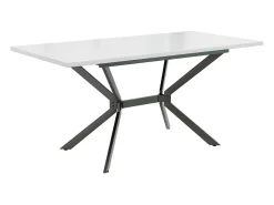Tablero de comedor extensible blanco 120/160 cm, 4 a 6 personas, en MDF y metal, mesa rectangular