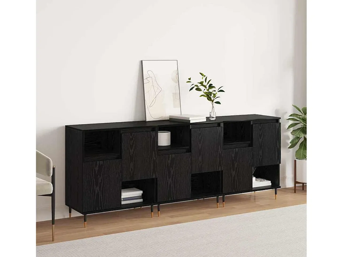 Tableros Lateral 3 piezas Roble negro 180 x 35 x 70 cm
