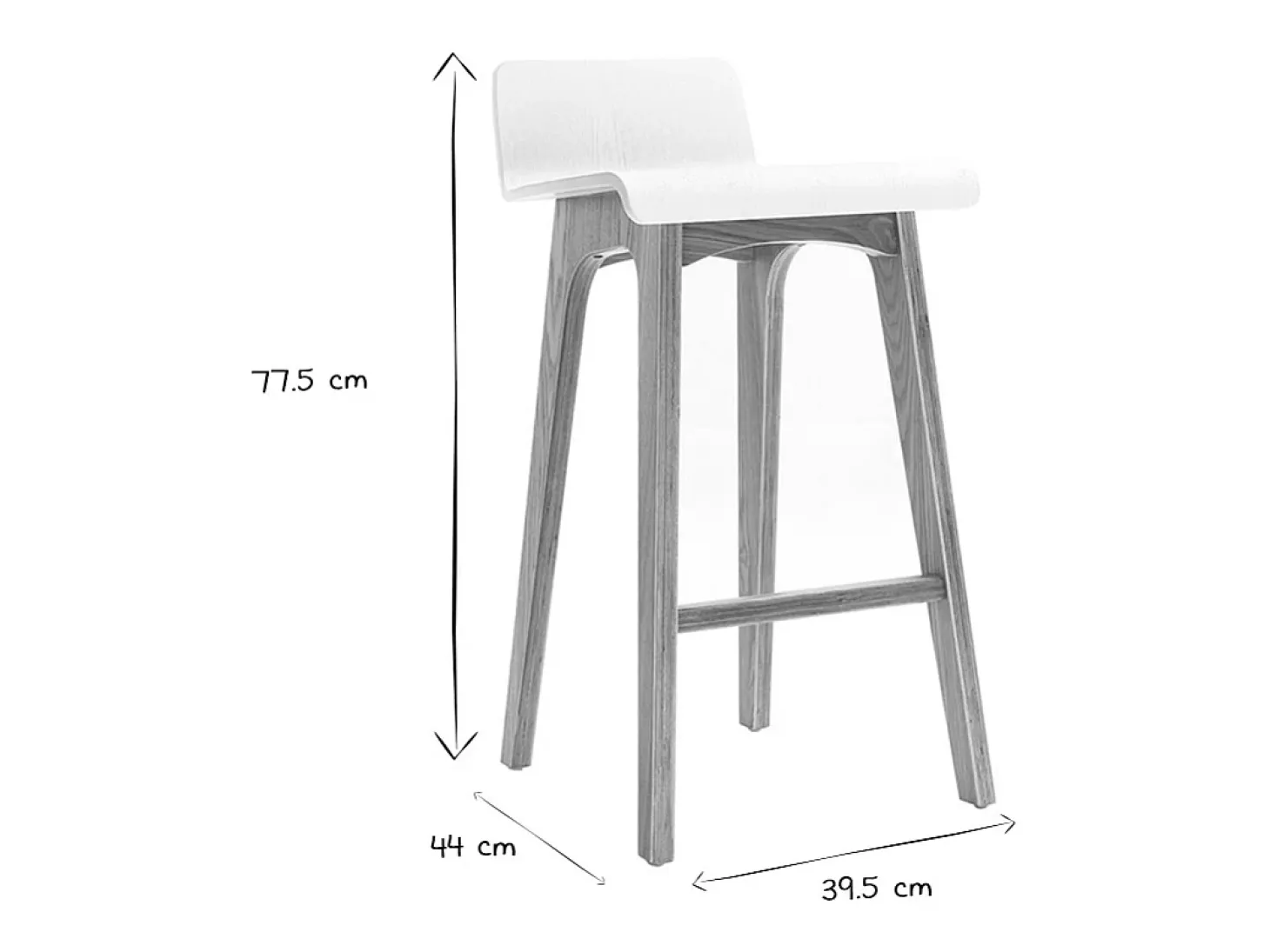 Taburete / Silla de bar escandinavo 65cm blanco patas madera BALTIK