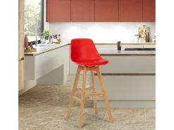 Taburete alto con cojín de diseño escandinavo para bar y cocinaWillis Wood - Rojo
