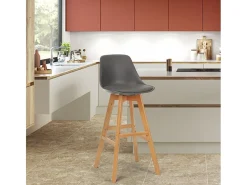Taburete alto con cojín de diseño escandinavo para bar y cocinaWillis Wood - Gris
