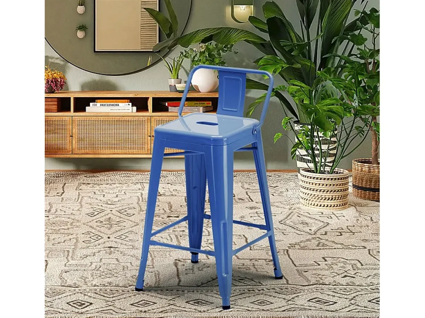 taburete alto de acero y metal para cocinas y bares con respaldo steel top - Azul Marino