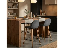 Taburete alto de bar cocina estilo nórdico en tela con respaldo Shona - Gris Oscuro