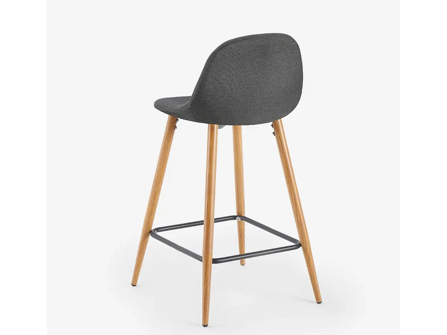 Taburete alto de bar cocina estilo nórdico en tela con respaldo Shona - Gris Oscuro