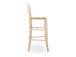 Taburete alto de bar Sissy en madera cruda para pintar, altura 73 cm, con asiento de paja
