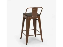 taburete alto de diseño industrial de metal y madera, para barra y cocina steel wood top - Marrón