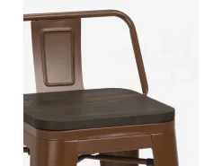 taburete alto de diseño industrial de metal y madera, para barra y cocina steel wood top - Marrón