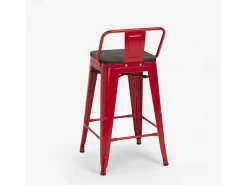 taburete alto de diseño industrial de metal y madera, para barra y cocina steel wood top - Rojo
