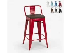 taburete alto de diseño industrial de metal y madera, para barra y cocina steel wood top - Rojo