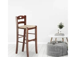 Taburete alto de madera con asiento de paja Hamburg bar pub y cocina