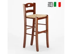 Taburete alto de madera con asiento de paja Hamburg bar pub y cocina