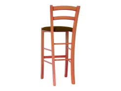 Taburete alto de madera de color naranja h 73 cm Rustic con asiento de piel sintética marrón