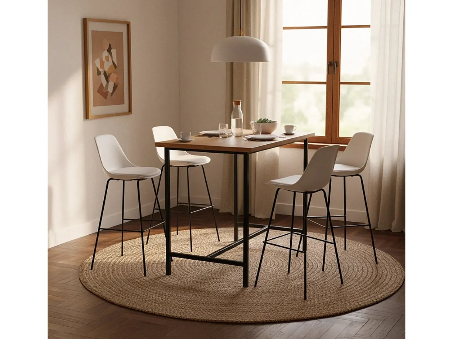 Taburete alto de metal para barra de cocina con cojín de diseño moderno Willis - Blanco