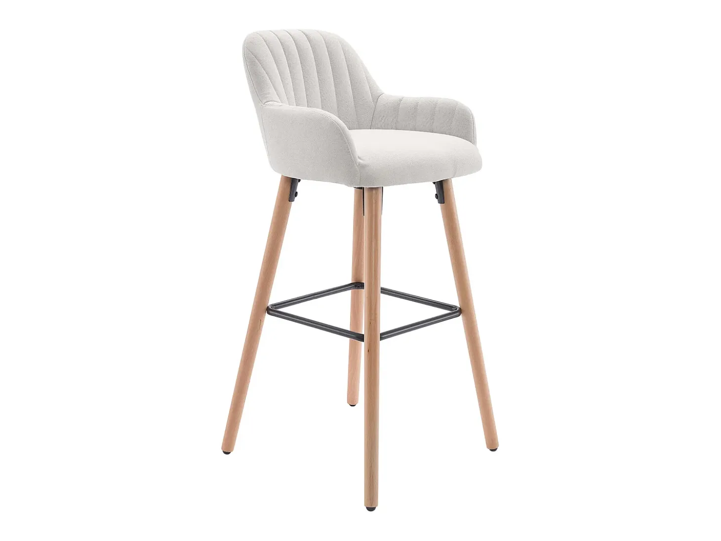 taburete alto de tela y madera de haya - Crema - ELEANA