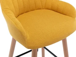 taburete alto de tela y patas madera de haya - Amarillo - ELEANA