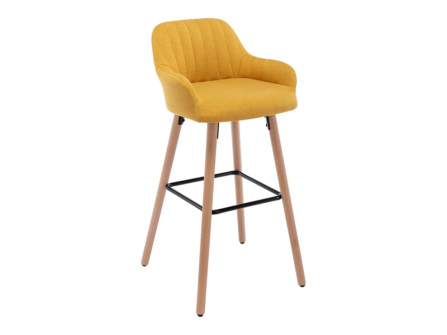 taburete alto de tela y patas madera de haya - Amarillo - ELEANA