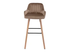 taburete alto de terciopelo y patas madera de haya - Beige - ELEANA