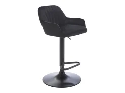 Taburete alto de terciopelo y metal - Altura ajustable - Negro - ELEANA
