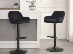 Taburete alto de terciopelo y metal - Altura ajustable - Negro - ELEANA