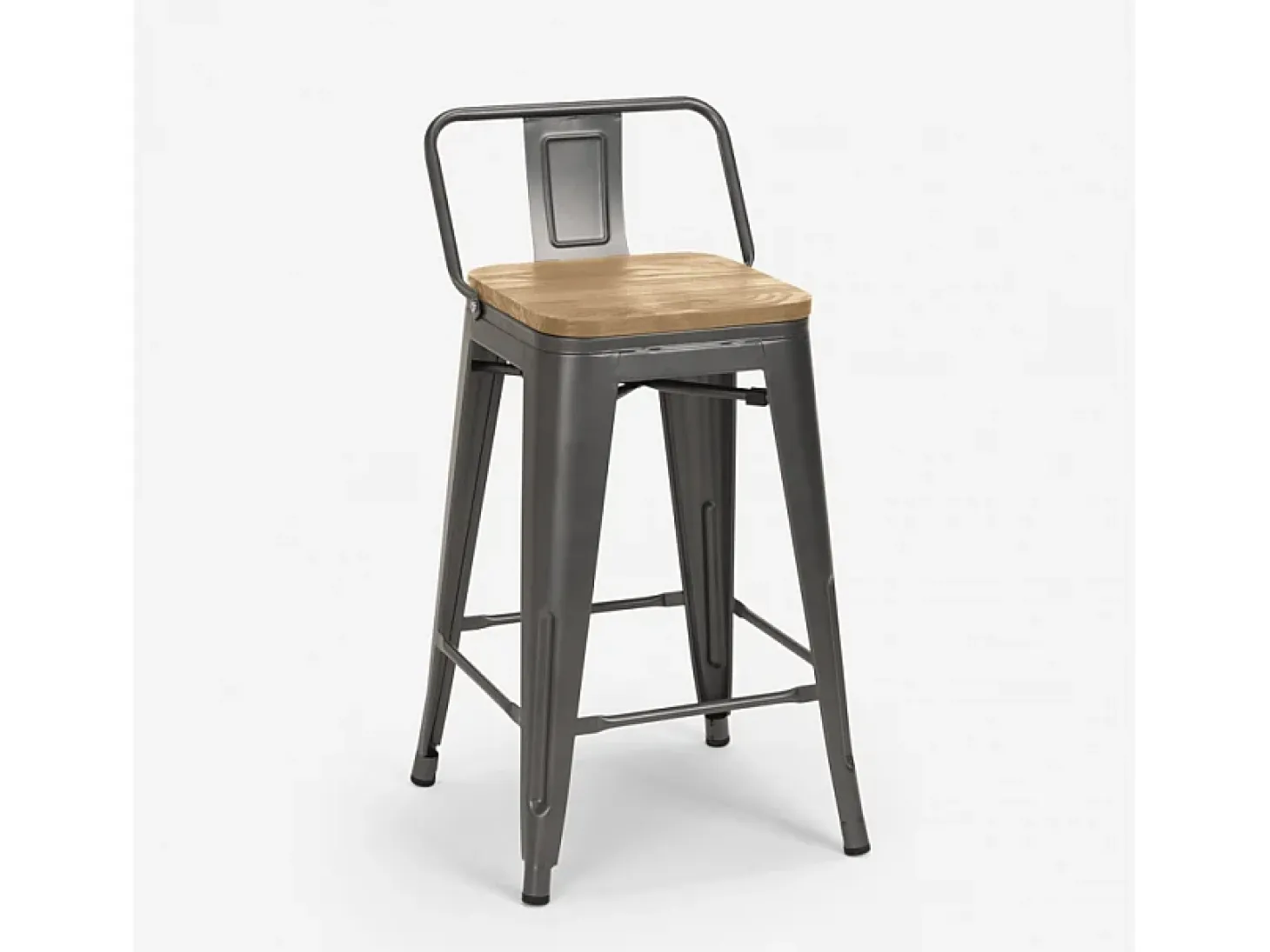 taburete alto estilo diseño industrial cocina bar steel wood top light - Gris Oscuro