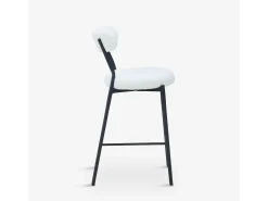 Taburete alto moderno para cocina con respaldo de tela bouclé blanco Opos