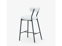 Taburete alto moderno para cocina con respaldo de tela bouclé blanco Opos
