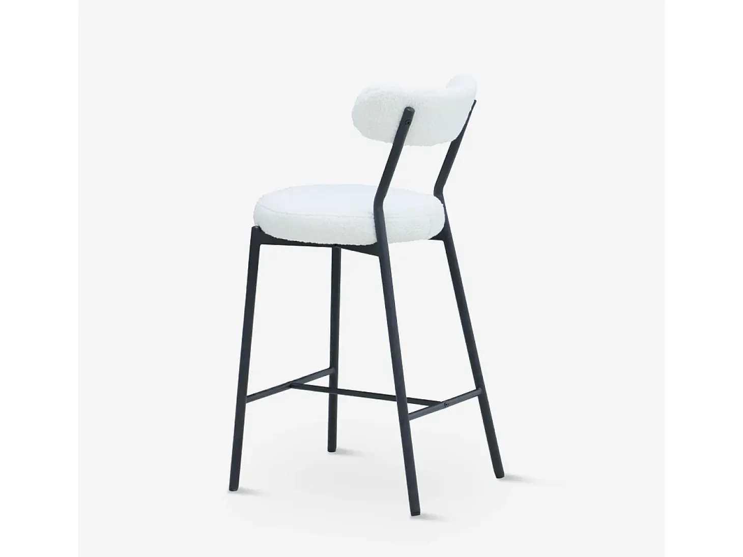 Taburete alto moderno para cocina con respaldo de tela bouclé blanco Opos