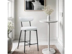 Taburete alto moderno para cocina con respaldo de tela bouclé blanco Opos