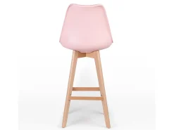 Taburete alto nórdico con cojín de polipiel rosa claro y patas de haya clara Tula 76 cm