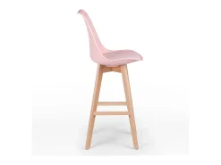 Taburete alto nórdico con cojín de polipiel rosa claro y patas de haya clara Tula 76 cm