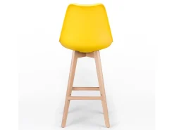 Taburete alto nórdico con cojín de piel sintética amarillo limón y patas de haya clara Tula 76 cm