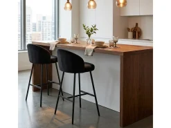 Taburete alto para bar o cocina de diseño moderno en terciopelo y metal negro Cincinnati - Negro