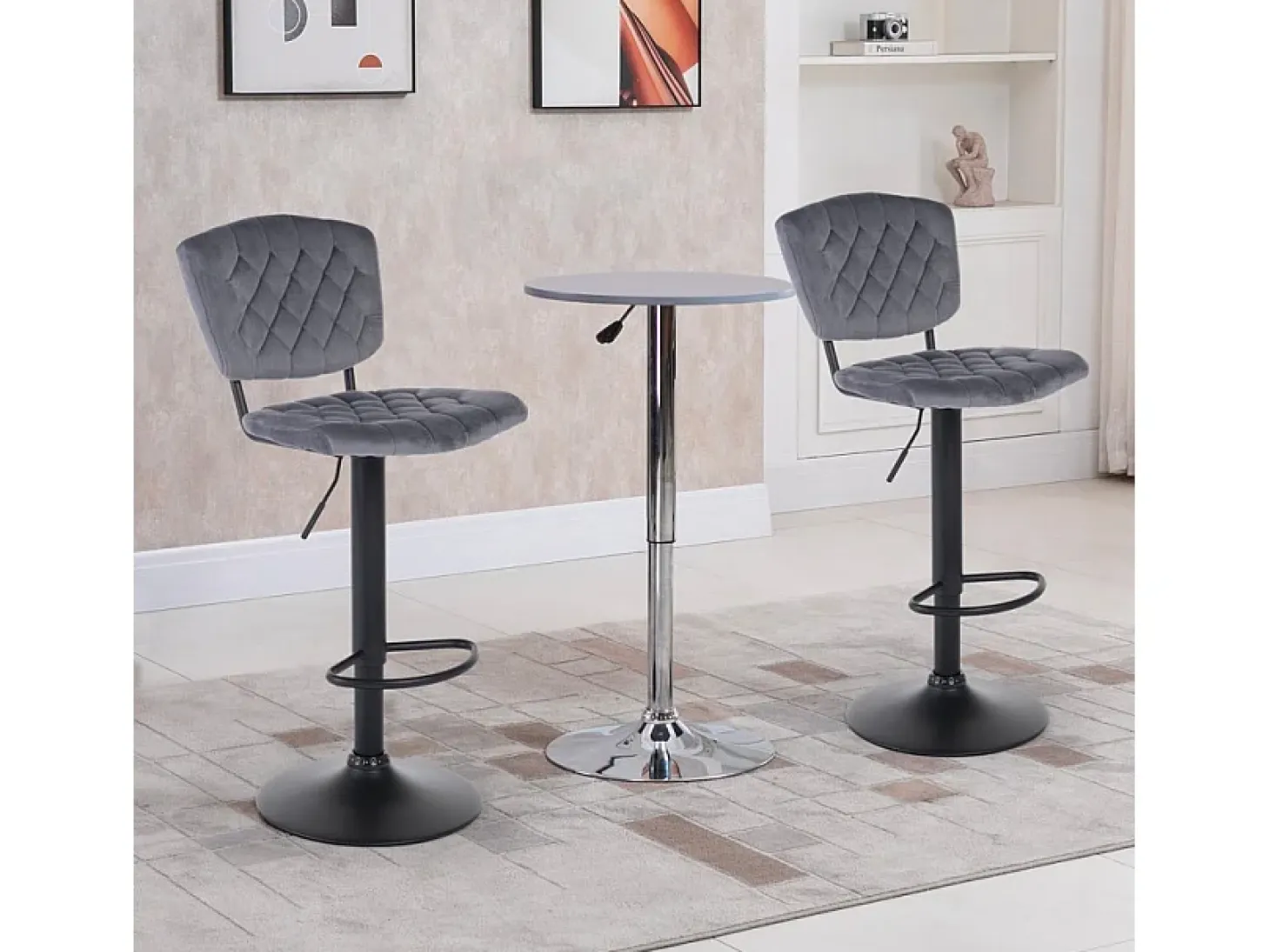 Taburete alto regulable para cocina tapizado en tejido terciopelo Toronto - Gris Oscuro