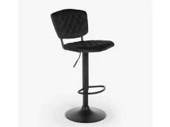 Taburete alto regulable para cocina tapizado en tejido terciopelo Toronto - Negro