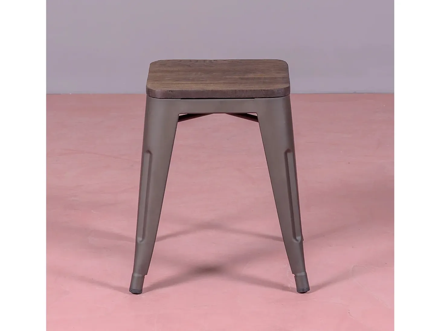 Taburete bajo industrial en acero envejecido y asiento de madera (45cm) - Bistro - Antique