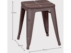 Taburete bajo industrial en acero envejecido y asiento de madera (45cm) - Bistro - Antique