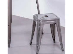 Taburete bajo industrial en acero metalizado (45cm) - Bistro - Metálico