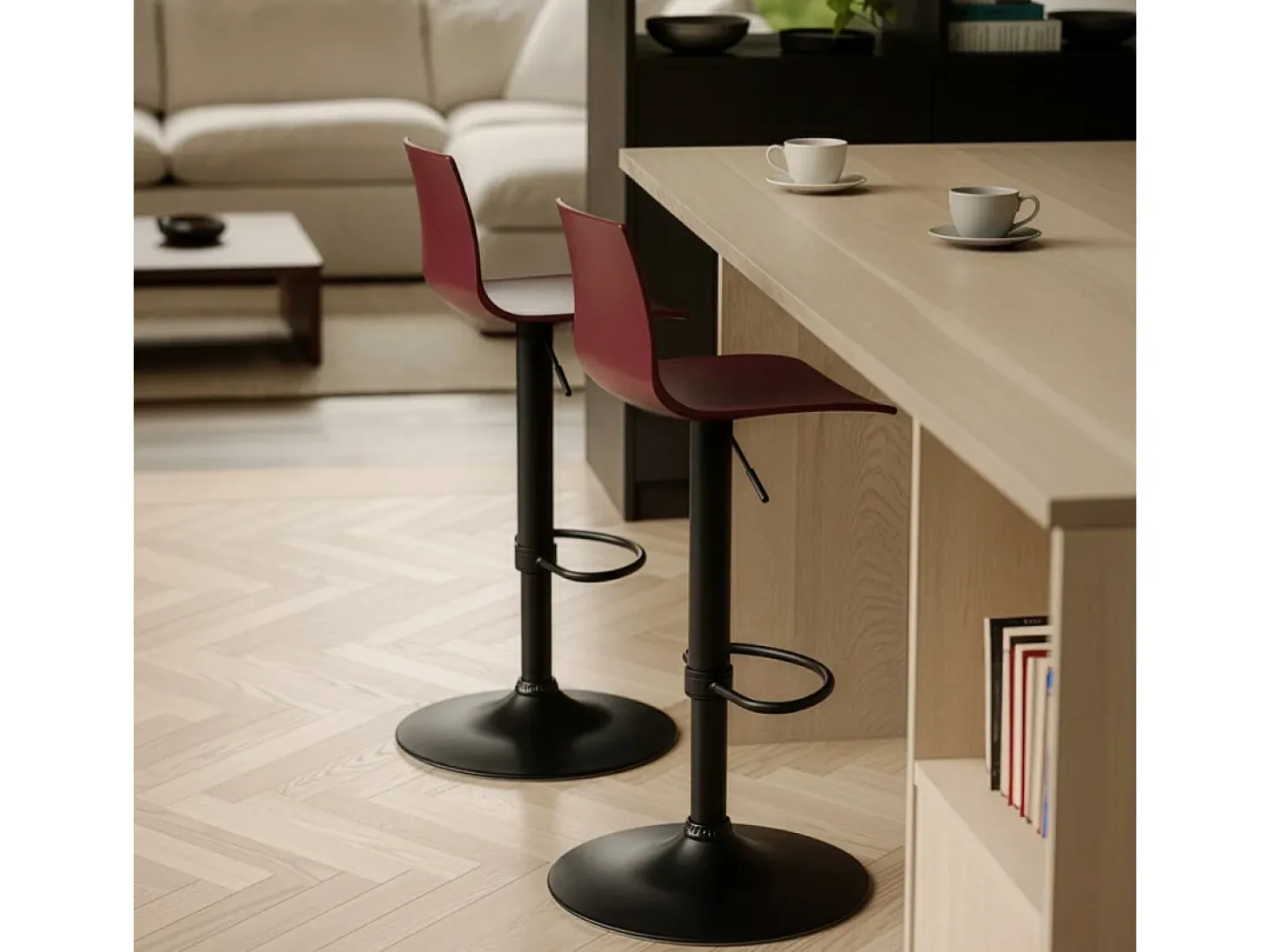 Taburete cocina bar diseño base negro mate ajustable Grand Soleil Imola Matt - Bordeaux