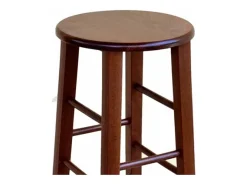 Taburete con asiento redondo h 80 cm en color nogal oscuro pata recta