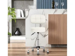 Taburete de bar - HOMEMIYN - Beige - Altura regulable - Respaldo ergonómico - Giro de 360°