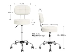 Taburete de bar - HOMEMIYN - Beige - Altura regulable - Respaldo ergonómico - Giro de 360°