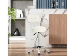 Taburete de bar - HOMEMIYN - Beige - Altura regulable - Respaldo ergonómico - Giro de 360°