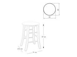 Taburete de bar bajo de madera asiento redondo h 47 cm pata de sable