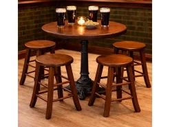 Taburete de bar bajo de madera asiento redondo h 47 cm pata de sable