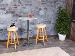 Taburete de bar Boras (juego de 2) giratorio, crema, patas claras