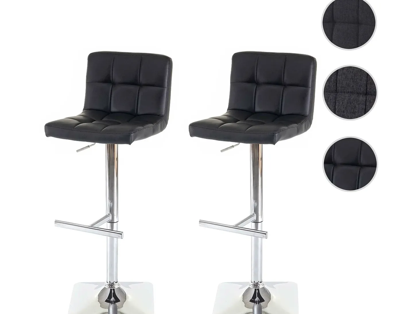 Taburete de bar Cadiz (set de 2), piel sintética negra, base cromada